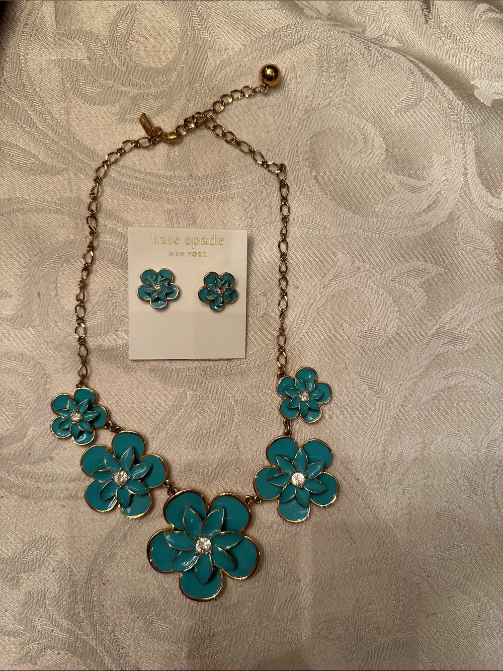 kate spade Turquoise Enamel Floral Statement Necklace with Matching Studs